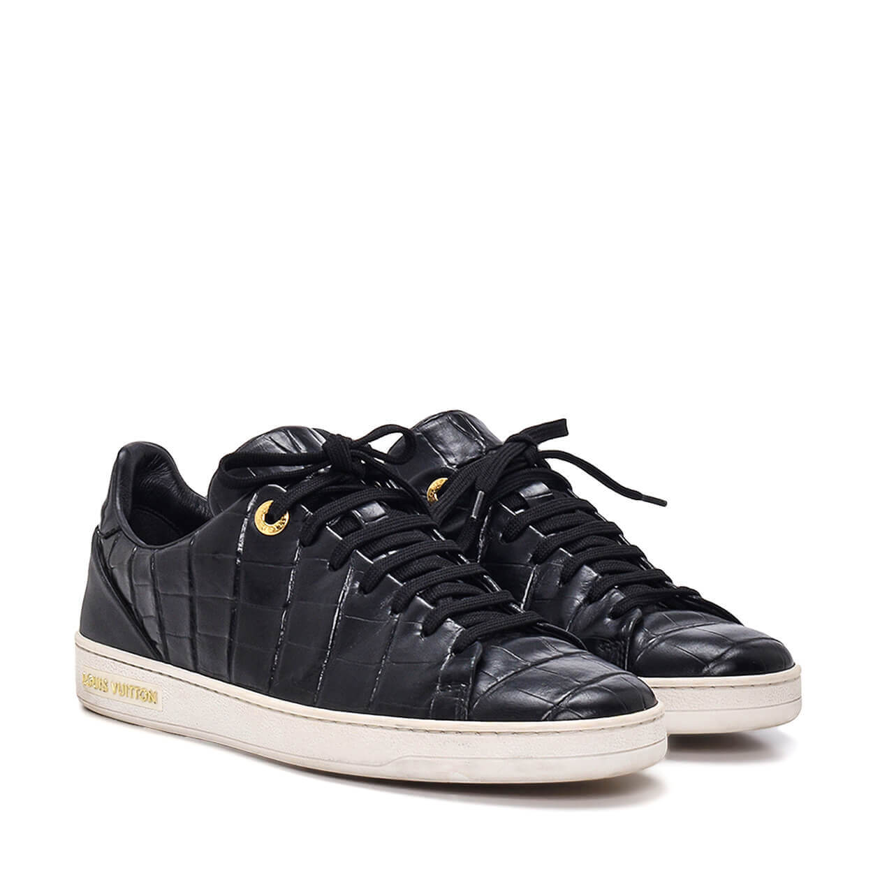 Louis Vuitton - Black Embossed Leather Frontrow Sneakers